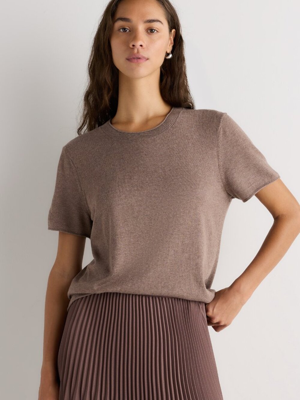 Cotton Cashmere Sweater Tee in Taupe